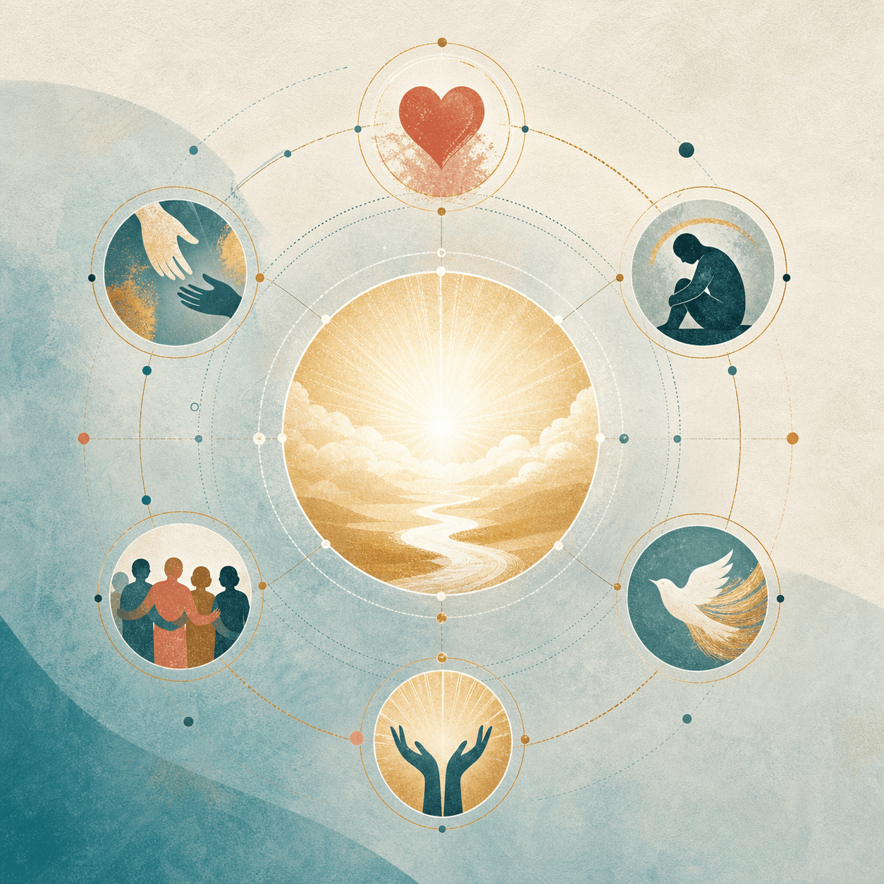 Editorial image of recurring sacred centers orbiting a shared body of songs